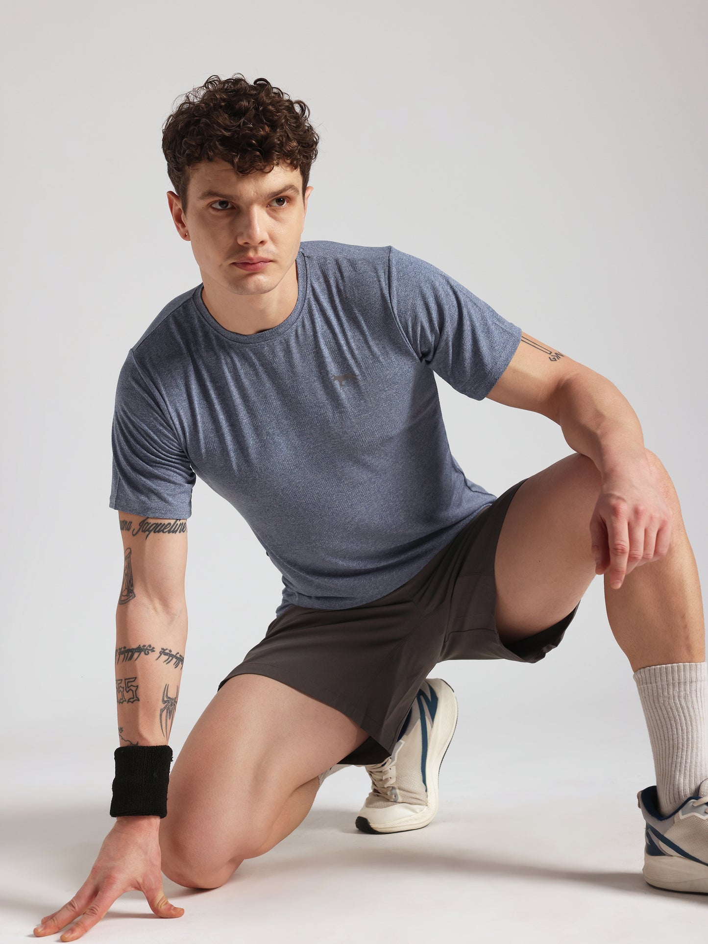 Men’s Premium Self-Textured Ice Blue GYM T-Shirt