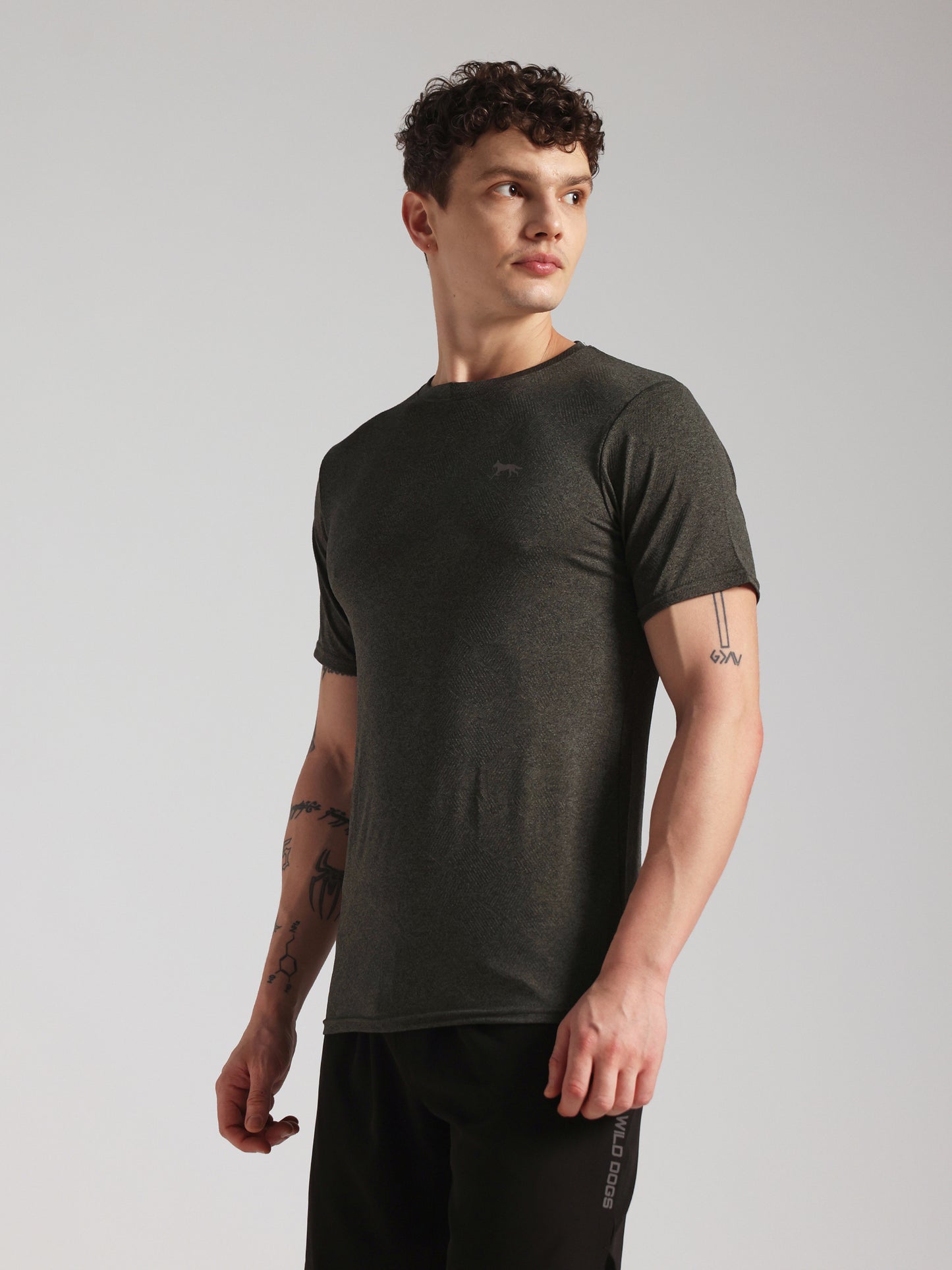 Men’s Premium Self-Textured Olive Green GYM T-Shirt