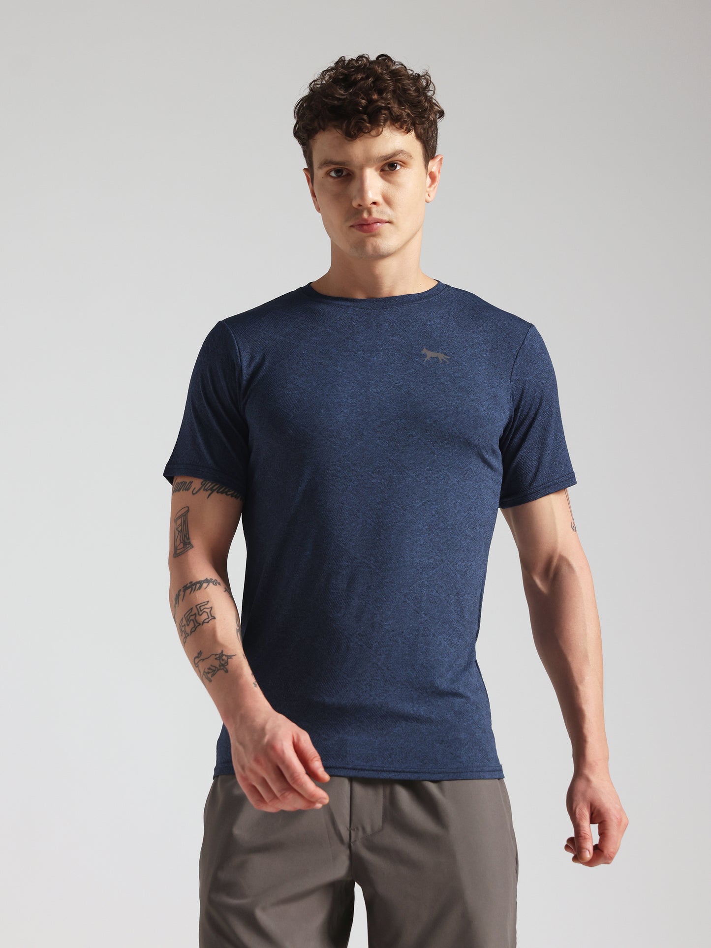 Men’s Premium Self-Textured Navy Blue GYM T-Shirt