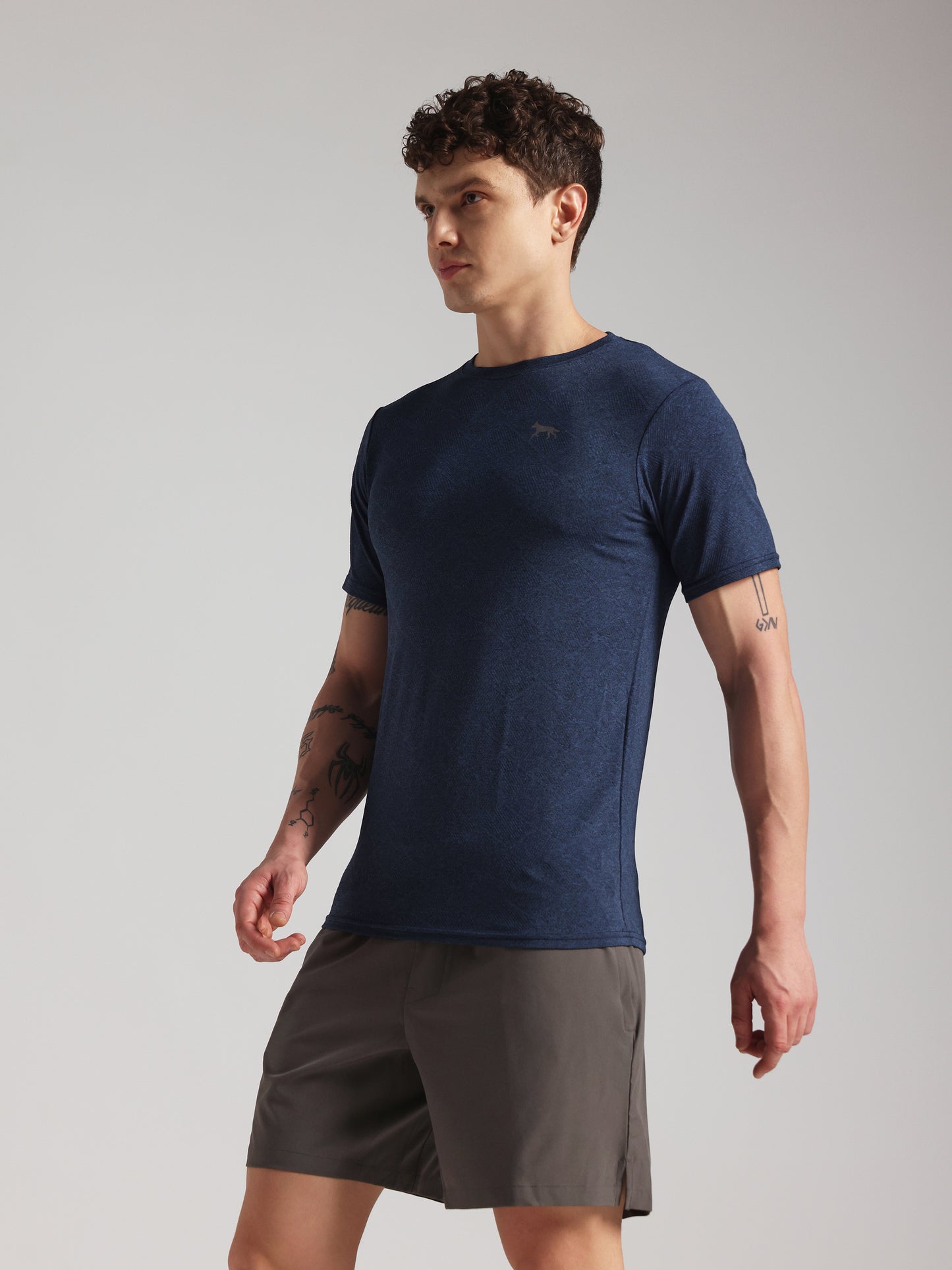 Men’s Premium Self-Textured Navy Blue GYM T-Shirt
