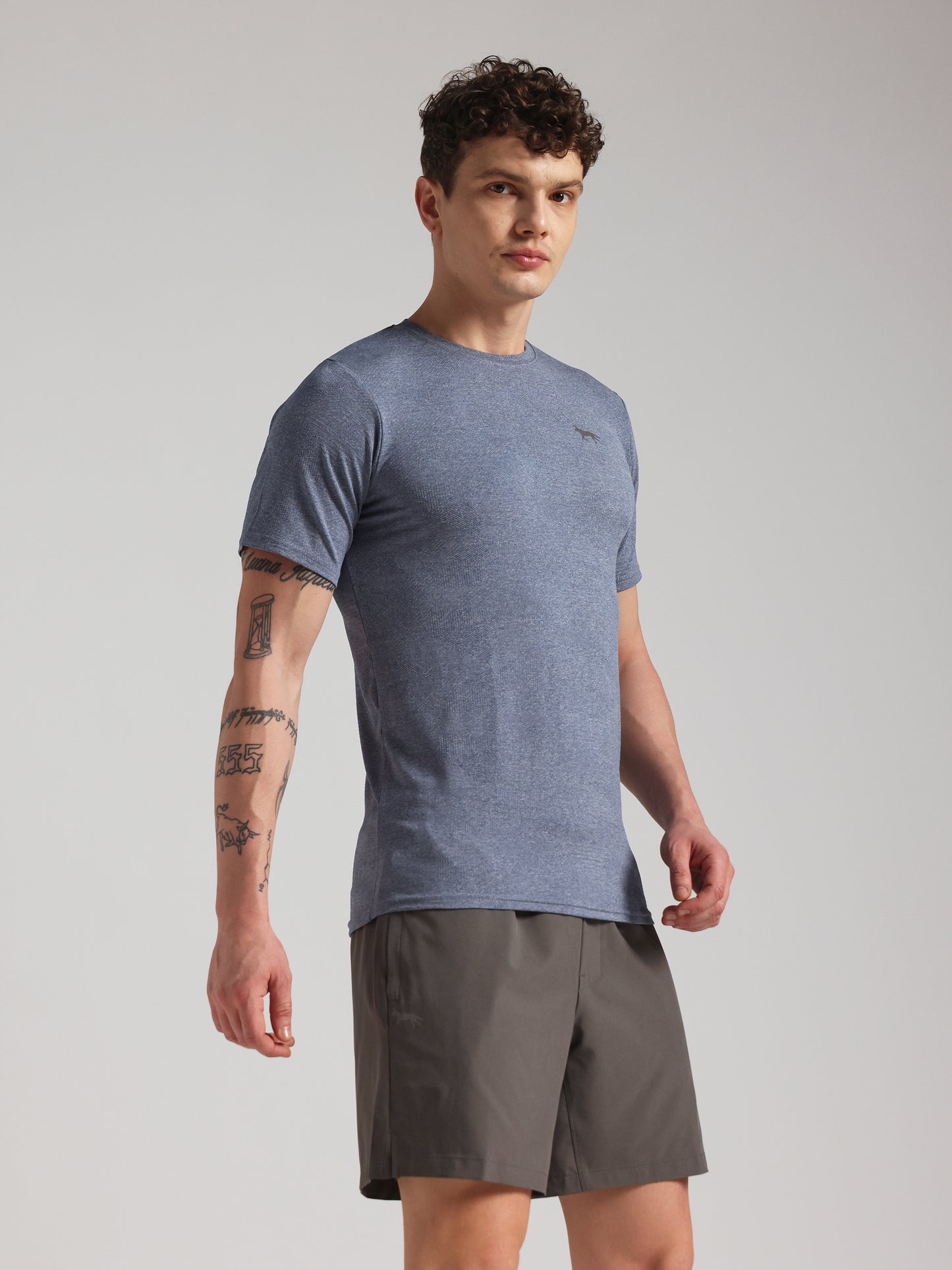 Men’s Premium Self-Textured Ice Blue GYM T-Shirt
