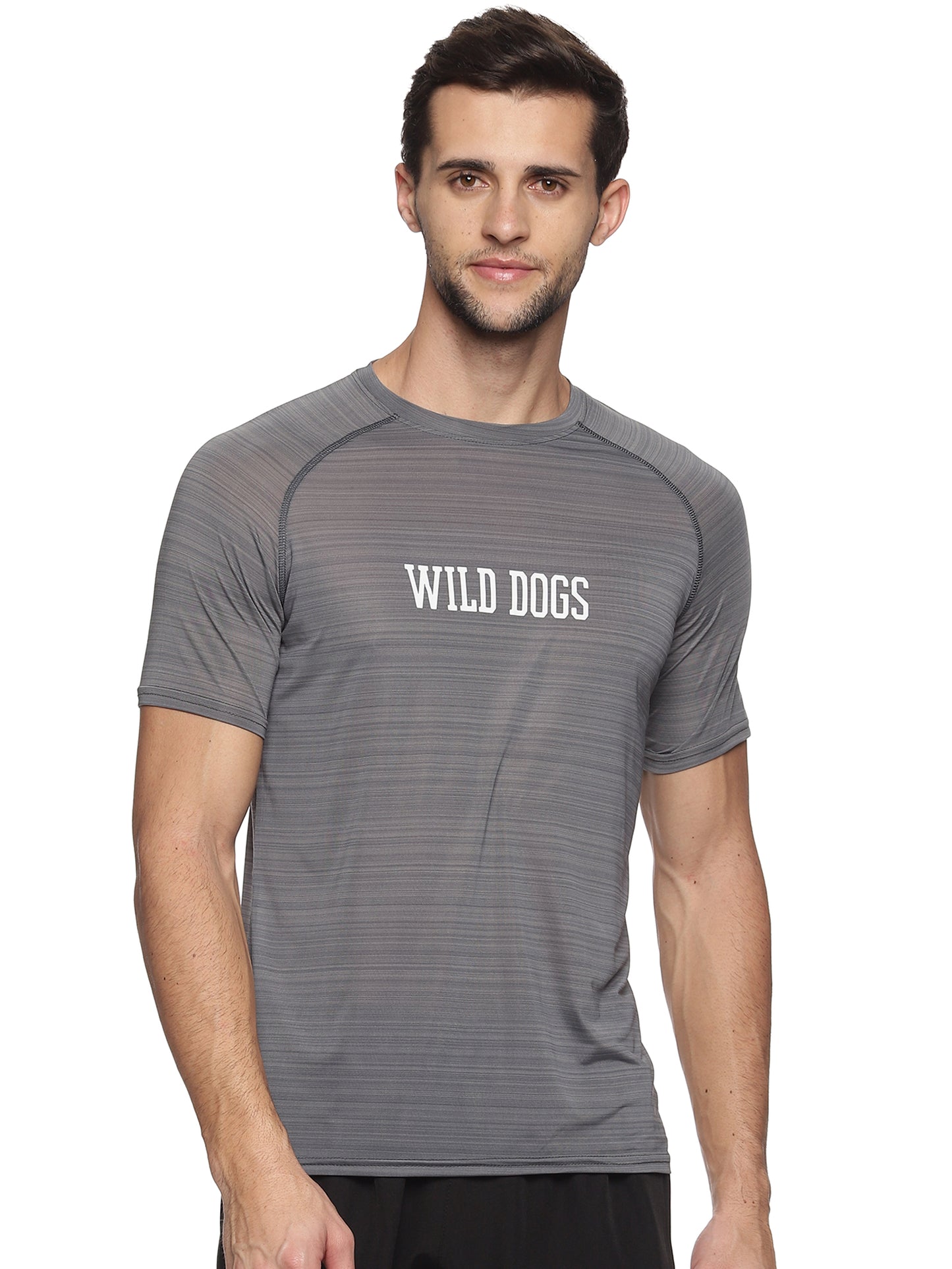 Wild Dogs Men's Grey Textured Round neck T-shirt