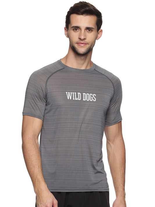 Wild Dogs Men's Grey Textured Round neck T-shirt