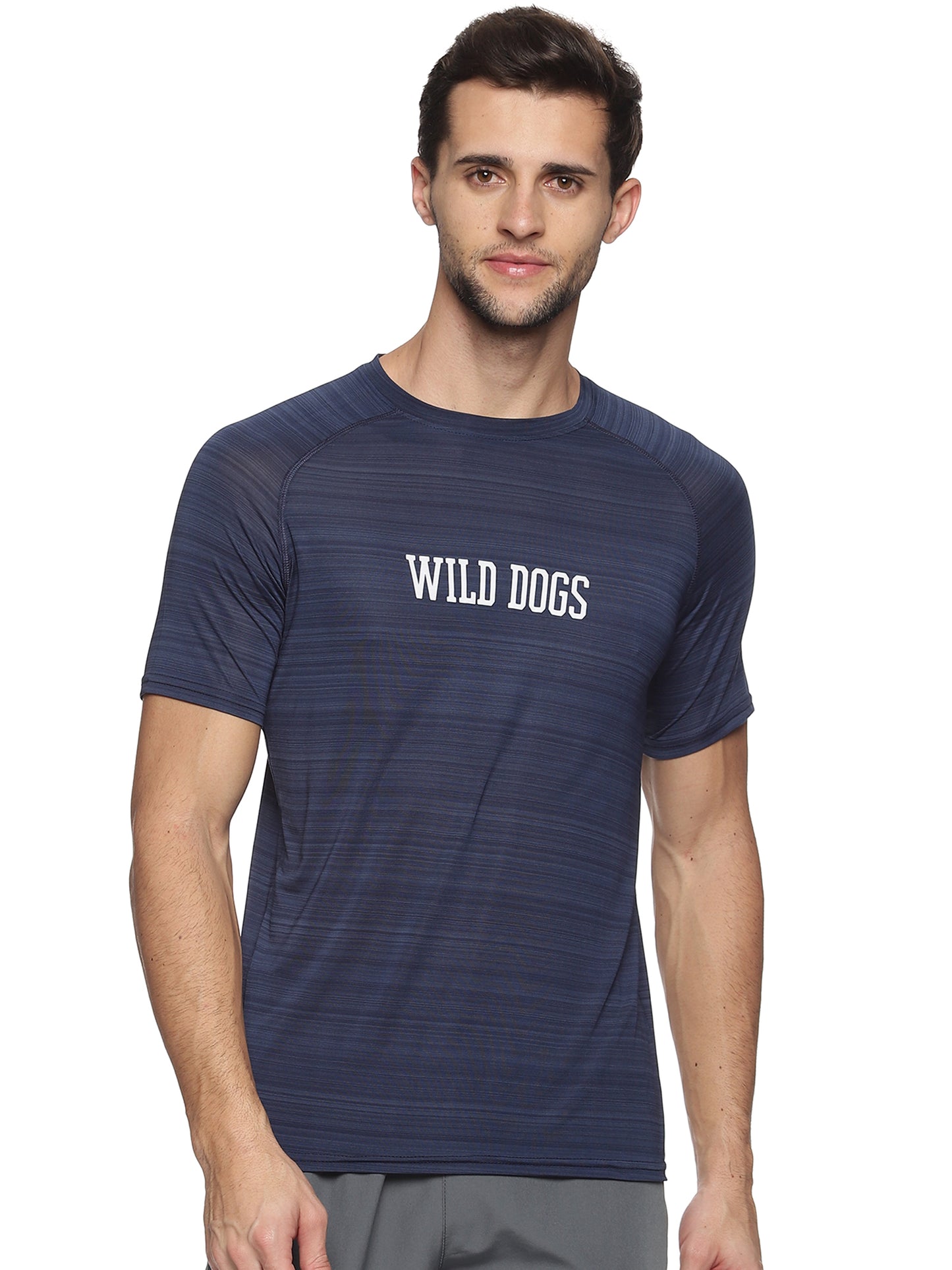 Wild Dogs Men Navy Blue Textured Round neck T-shirt