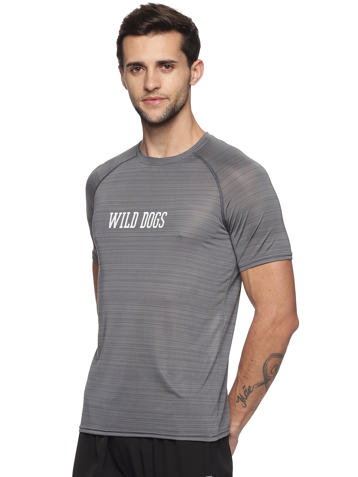 Wild Dogs Men's Grey Textured Round neck T-shirt