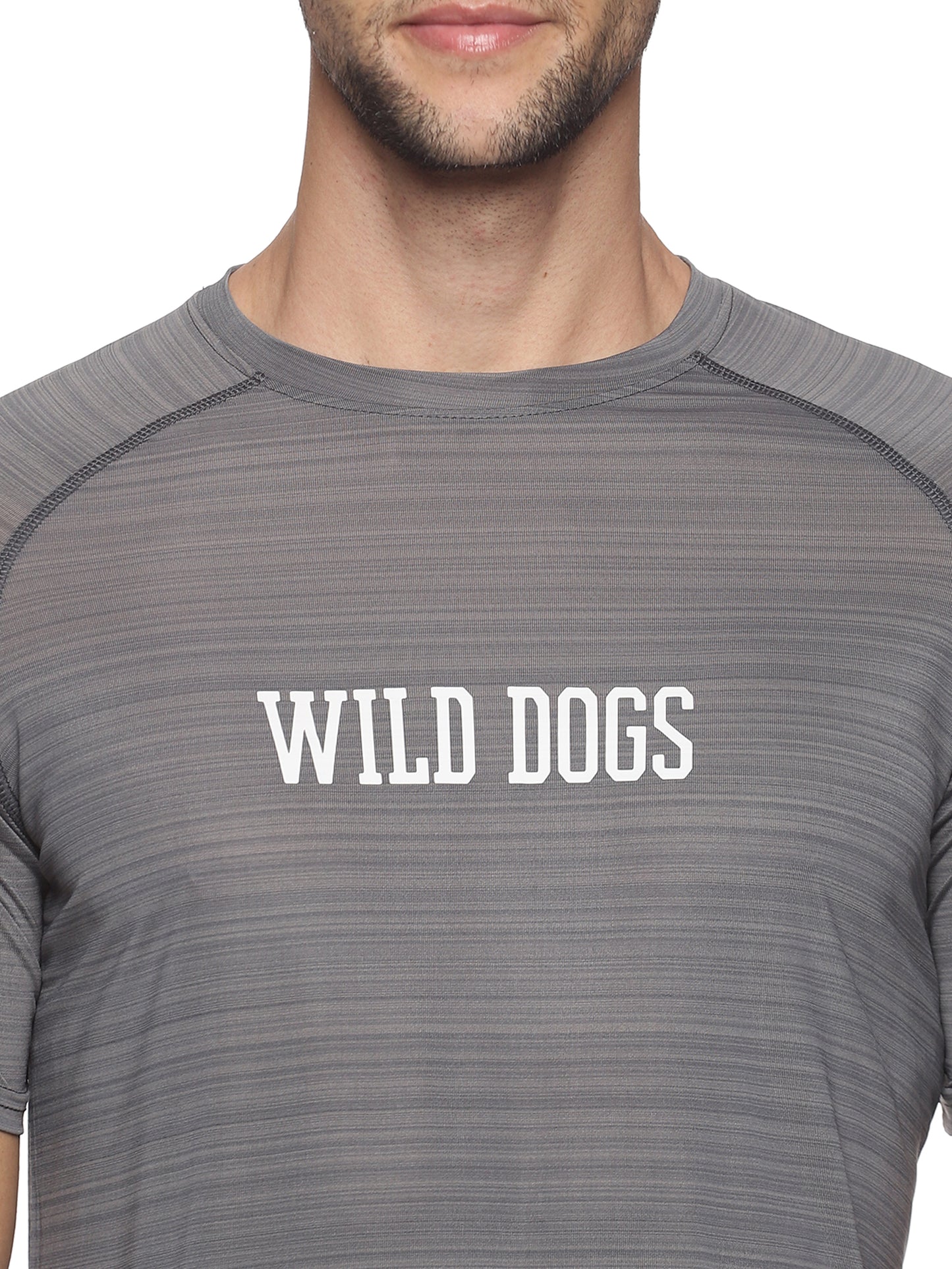 Wild Dogs Men's Grey Textured Round neck T-shirt